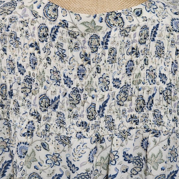 Rose & Olive blue &‎ white floral smocked yoke boho peasant blouse plus size 3X - Picture 4 of 9